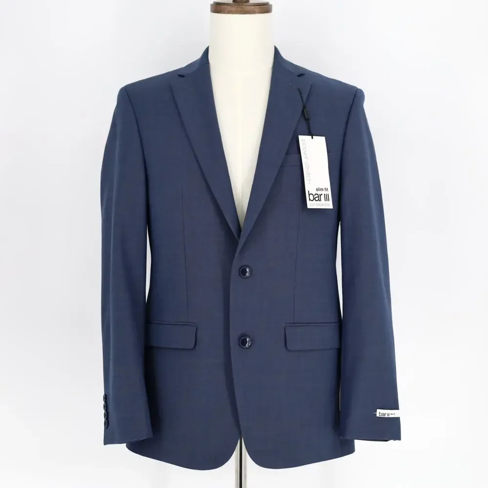 Bar III Men's Solid Blue Wool-Blend Slim Wrinkle-Resistant Suit Jacket Size 38R